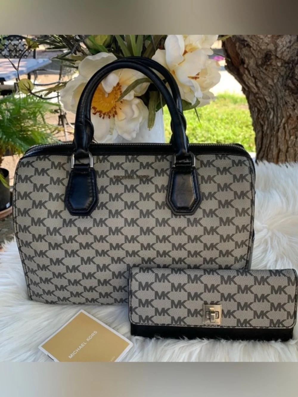 Michael Kors Mercer Monogram Leather Medium Duffle Satchel And Envelop Wallet